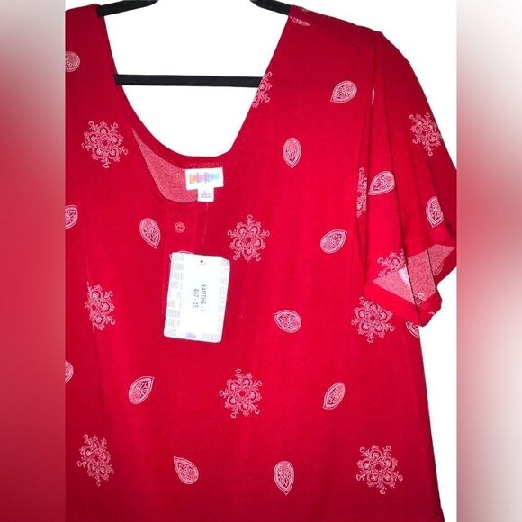 LuLaRoe Womens Large Xanthe Romper Red Bell Sleeves & V-Neck Casual Elegant - Picture 10 of 16